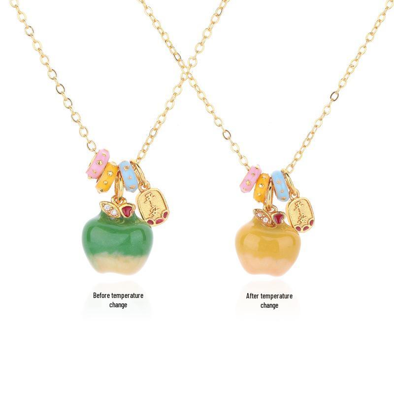 Iridescent Apple Necklace: Auspicious Chinese Fashion Enamel Accessory for Gifts