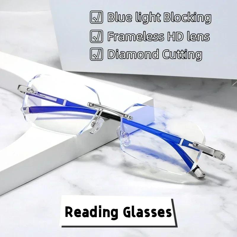 Unisex Diamond Cut Myopia Glasses Women Men Blue Light Blocking Computer Eyewear Fashion Luxury Rimless Far Sight Eyeglasses