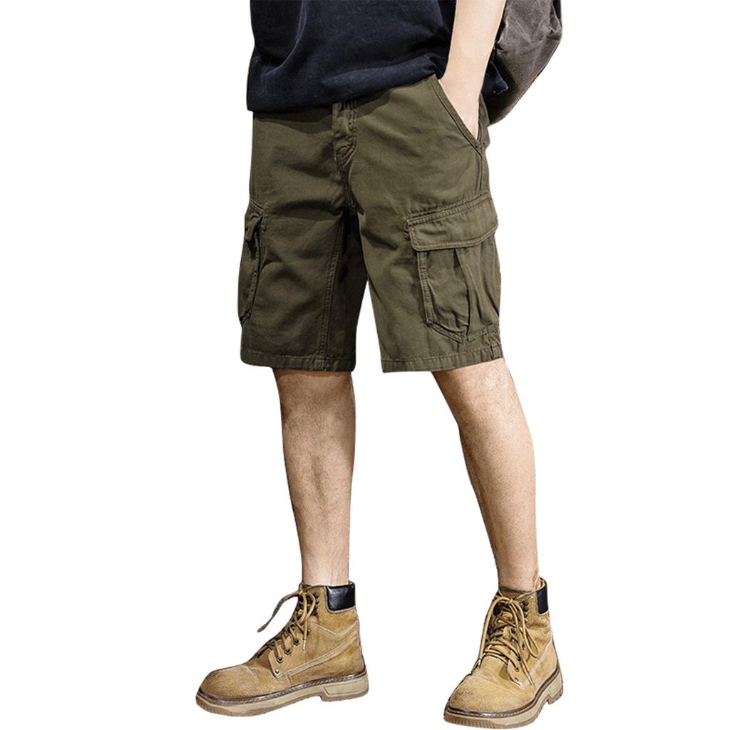 Men's Summer Solid Color Casual Multi-Pocket Sport Cargo Shorts