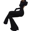 Women Flare Leg Jumpsuit, Fashion Long Sleeve Backless Solid Color Bodycon Romper Pants