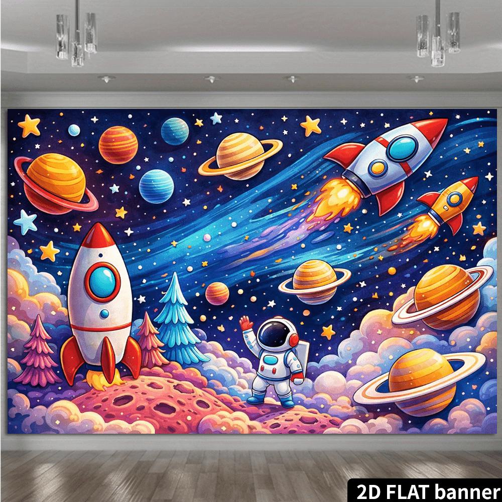 The 2D Flat Cartoon Space Backdrop Fabric Is Made of High-quality Polyester Material
