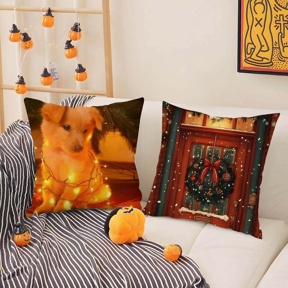 Beautiful Christmas Light Decorations Picture Third Pillow Case Silky Short Plush With Invisible Zipper Dustproof Sofa Cushion