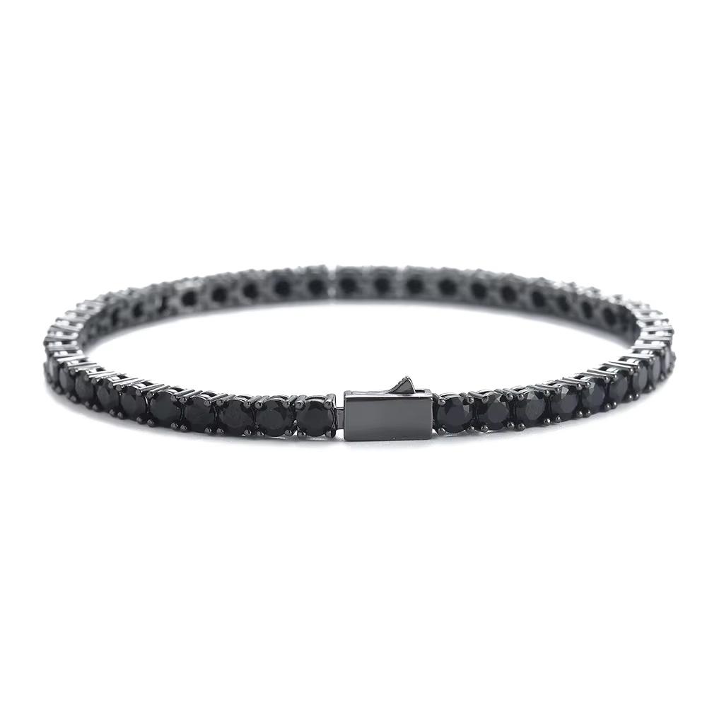 4mm Iced Out Black CZ Tennis Bracelet Spring Clasp Black Gun Plated Brass Hip Hop Jewelry for Women Men