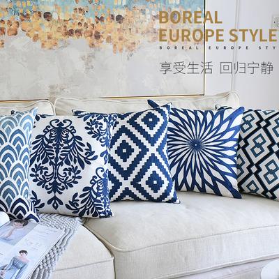 Chinesisches klassisches Heimsofa-Kissen, Handtuchstickerei Retro-Kissenbezug, Blau-Weiß-Porzellan Stickerei Serie Lendenkissenbezug