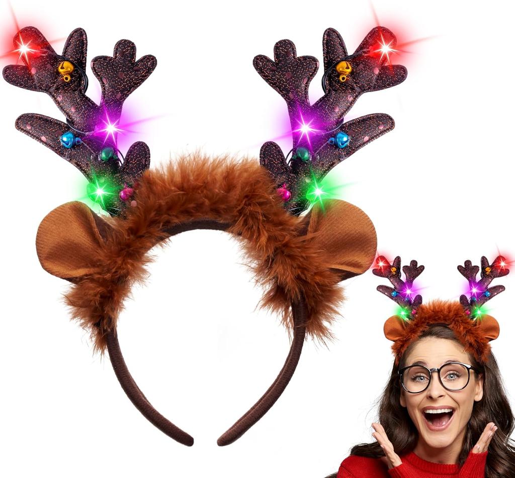 4PCS Christmas Reindeer Headband Light-Up Antlers Hat Party Supplies Holiday Parties Favors JOYFY LED for and Entertaining Play Safe Kid Friendly Fun