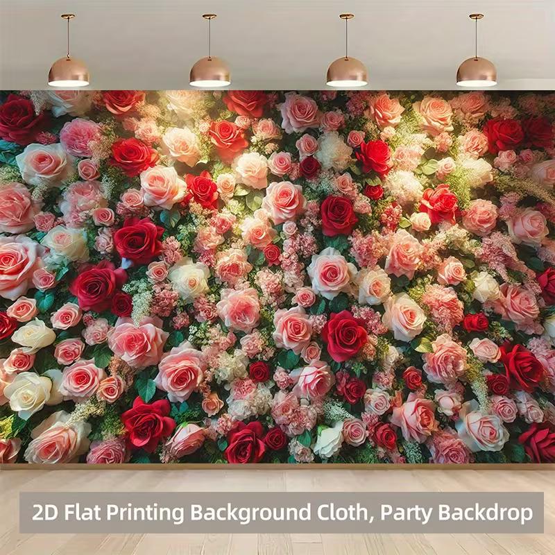 Romantic Rose Wall Tapestry, Dense and Vibrant Red and Pink Roses Arrangement, Lush Floral Wall Art