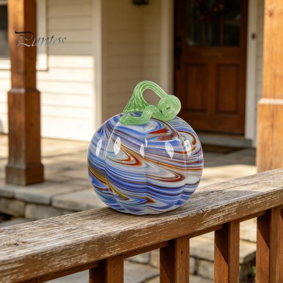 Cute Autumn Centerpiece Mini Hand Blown Glass Pumpkin Ornament, Collectible Thanksgiving Halloween Decoration Faux Crystal Hanging for Fall,
