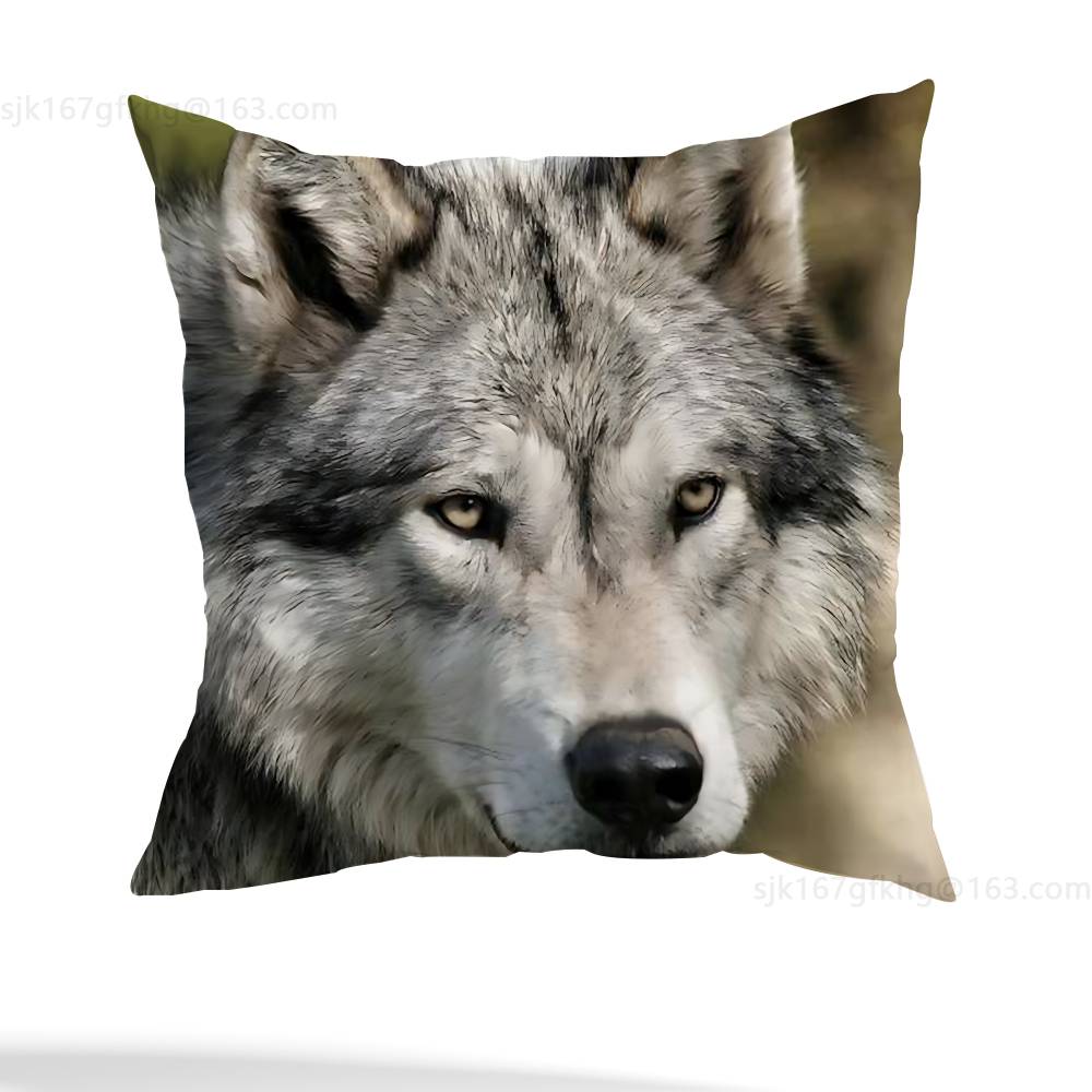 Wolf Pillow Case Square Double-Sided Printing Short Plush Sofa Cushion Cover Bedroom Bedside Pillow