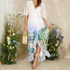 Europe And The United States Popular V-Neck Sexy Belt Waist Watercolor Chiffon Medium And Long Dress