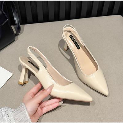 Summer New Pointed Toe Stiletto Heel Shallow Mouth Breathable PU Comfortable and Elegant Women's Shoes Sexy Sandals
