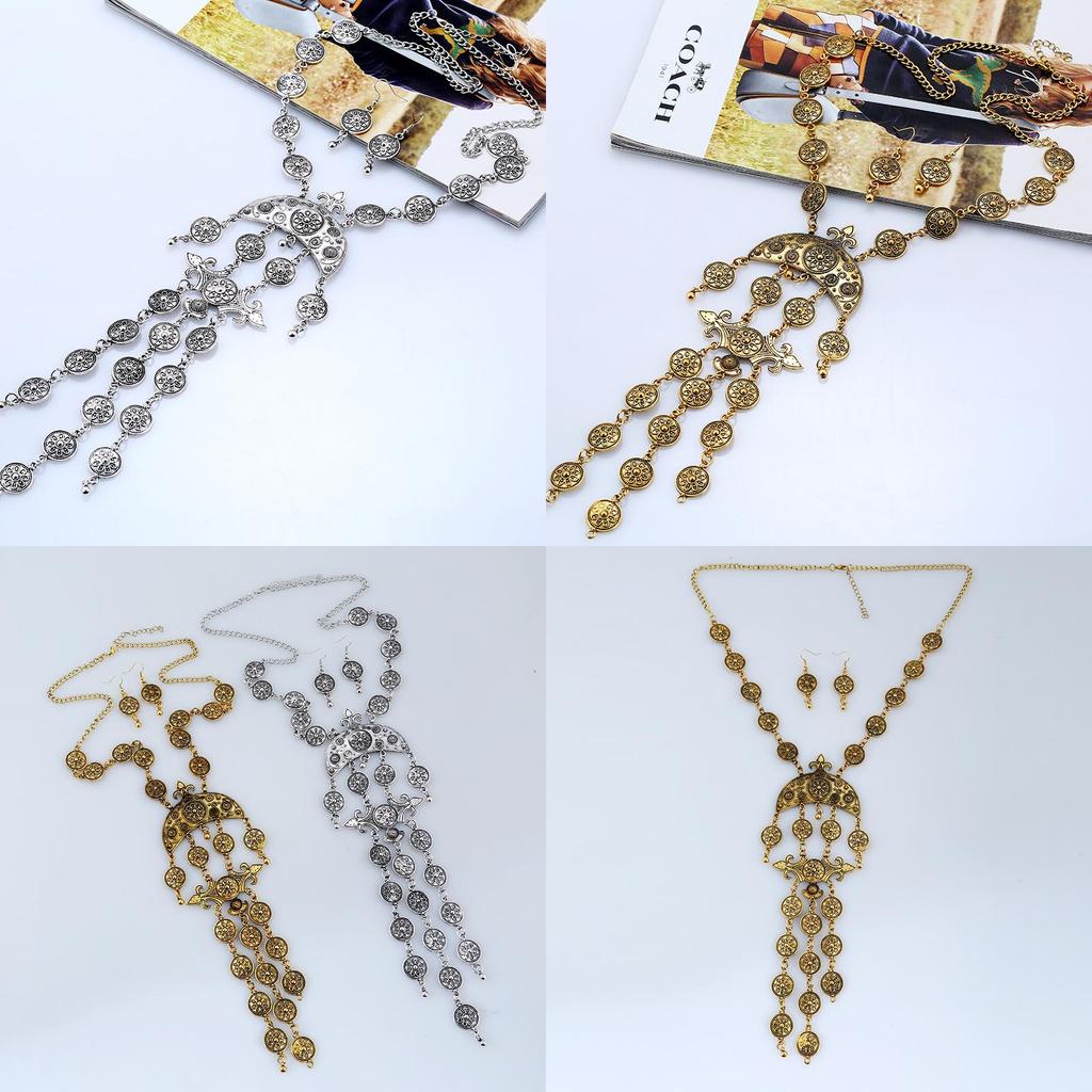Vintage Coin Tassel Necklace Set With Alloy Gold Silver Finish For Fashion Enthusiasts