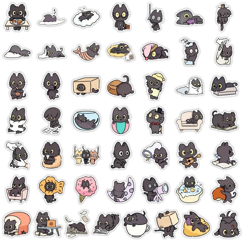 50Pcs Waterproof Kawaii Black Cat Sticker Cartoon Graffiti Decal Cute Kitten Sticker Skateboard