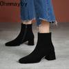 Fashion Vintage Suede Women Ankle Boots Fashion Thick Heel Short Booties Autumn Winter Women's Shoes