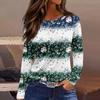 Women's 3D Gradient Striped Santa Claus Head Print Round Neck Long-sleeved T-shirt Top