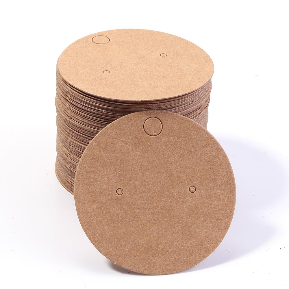 

50pcs Earrings Display Cards 5x5cm Solid Round Blank Paper Cards Cardboard For Hang Price Tag Jewelry Holder Retail Packaging коричневый