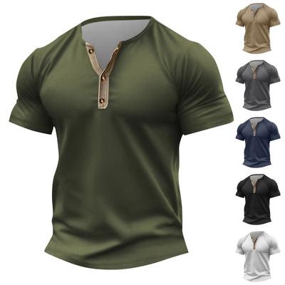 Vintage Sommer Herren T-Shirt Streetwear 3 Knöpfe Offener Hosenschlitz Lose Kleidung Print Kurzarm T-Shirt