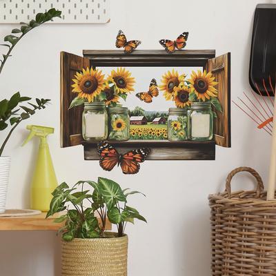 Creative False Window Sunflower Bedroom Living Room Shopping Mall Beautification Decorative Wall Sticker Can Be Customized Pattern