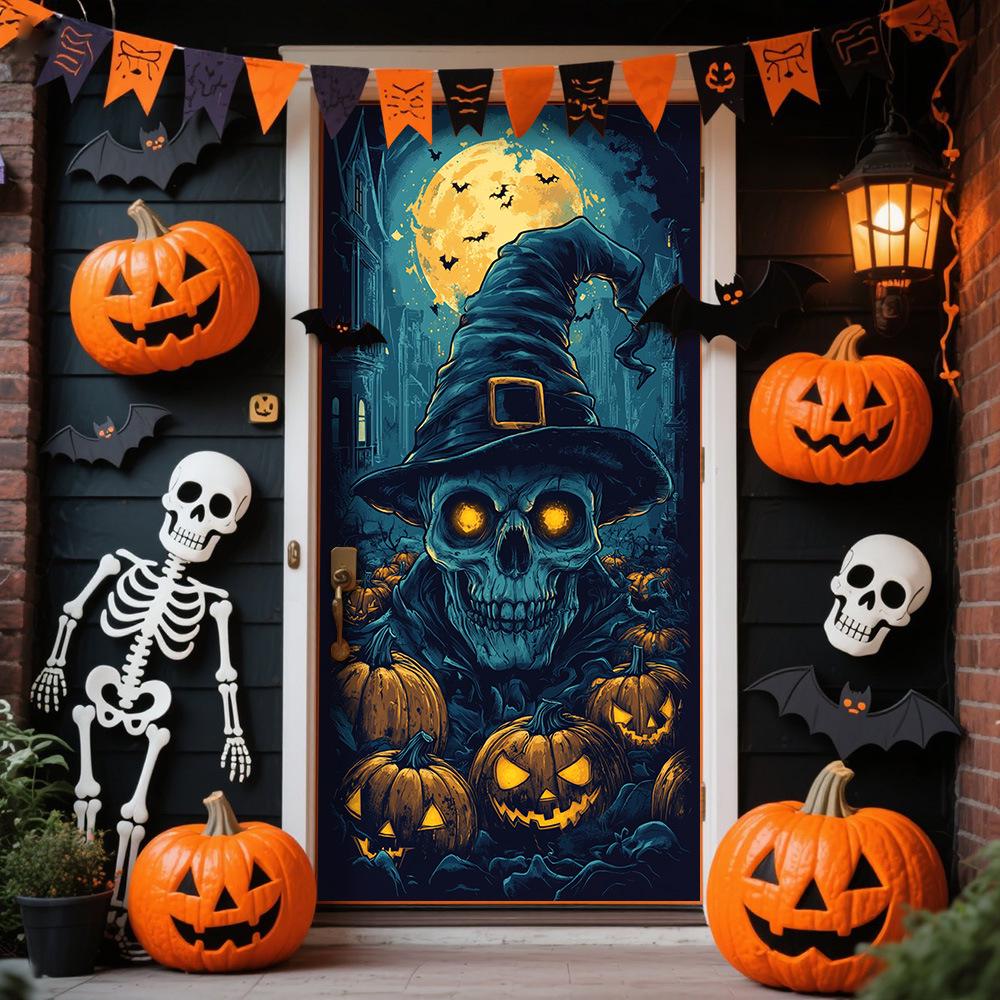 Halloween Polyester Door Sticker: Horror Atmosphere Background Decoration