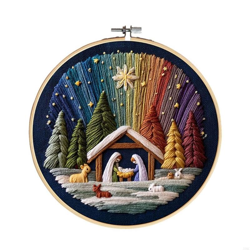 Embroidery Set Includes Vibrantly Thread Pre Printing Cloth Embroidery Hoop J0MC