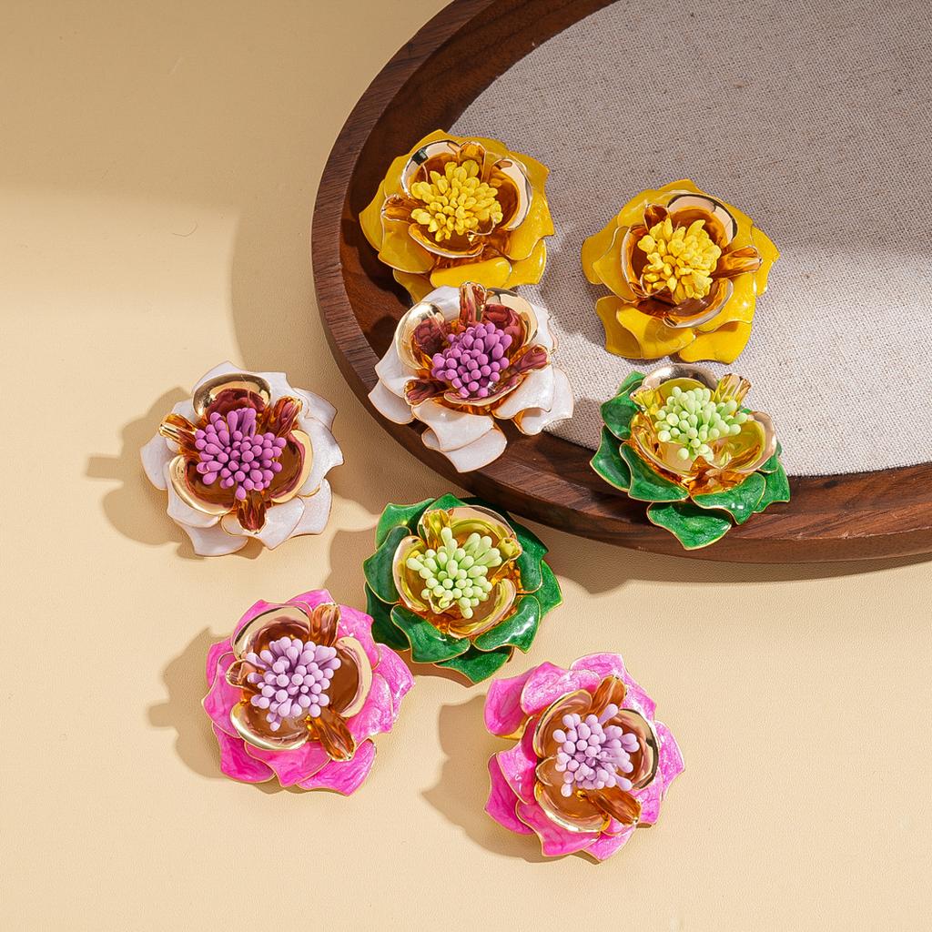 Dripping Flower Color Steel Needle Earrings Holiday Style Personality Fashion Earrings Sense Earrings