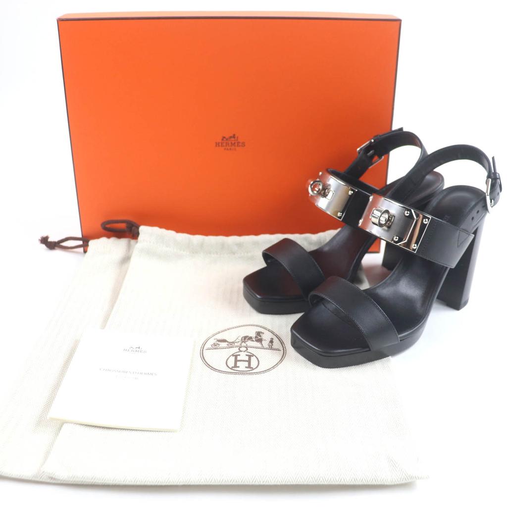 Hermes Sandalen Ilona Kelly Schnalle Leder schwarzes Leder Damen 36.5 Gebraucht