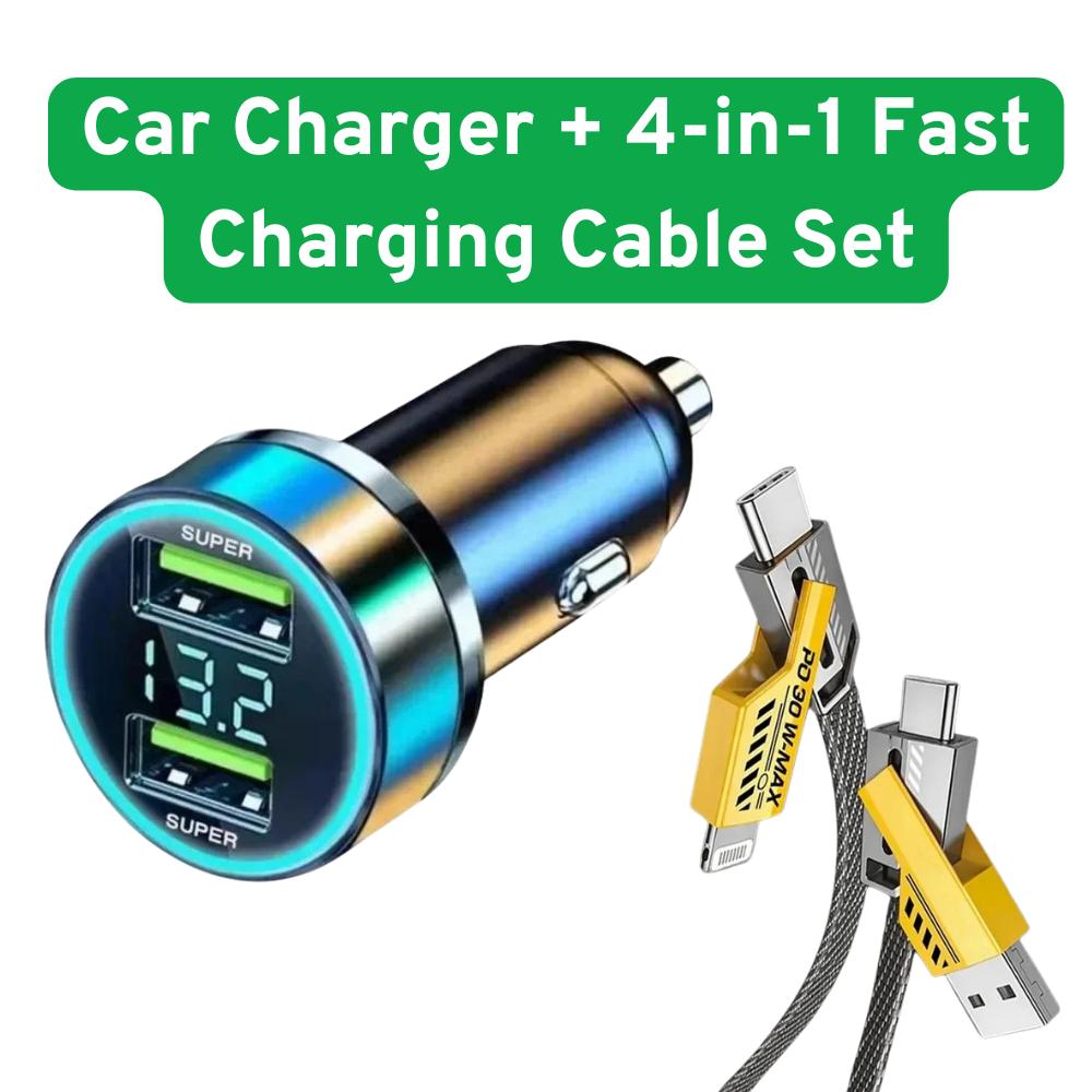 Premium 3.1A dobbel USB-billader med spenningsdisplay - raskeste lading for alle telefoner