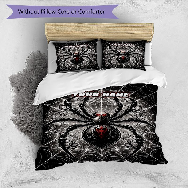 3PC Custom Name Dark Spider Web Art Bedding Set Duvet Cover Closure Includes 1 Duvet Cover & 2 Pillowcases for Bedroom