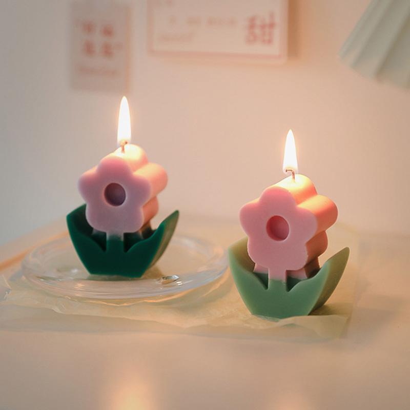 INS Flower Scented Wax Candle Korean Home Decoration Flower Ornament Fragrance Handmade Floret Candles Candlestick Decorations