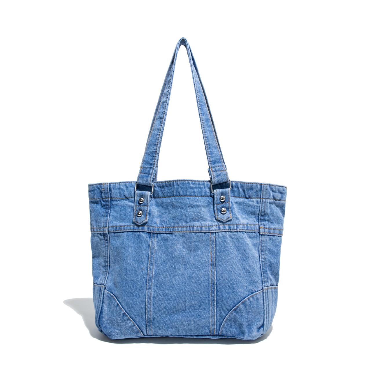 

New European and American fashi design retro heavy-duty washed denim versatile commuter large-capacity shoulder tote bag светло-синий