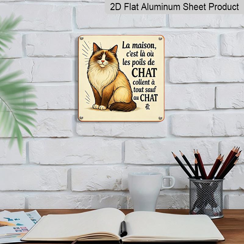 2D Flat, 1pc Interesting Vintage Aluminum Cat Plaque, Home Is Where Cat Hair Sticks To Everything Except The Cat, Rustic Cottage Decor, Suitable for