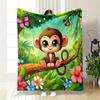"Adorable Monkey in Tropical Forest" Patterned blanket, flannel, suitable for all seasons, home decor, warm and cozy