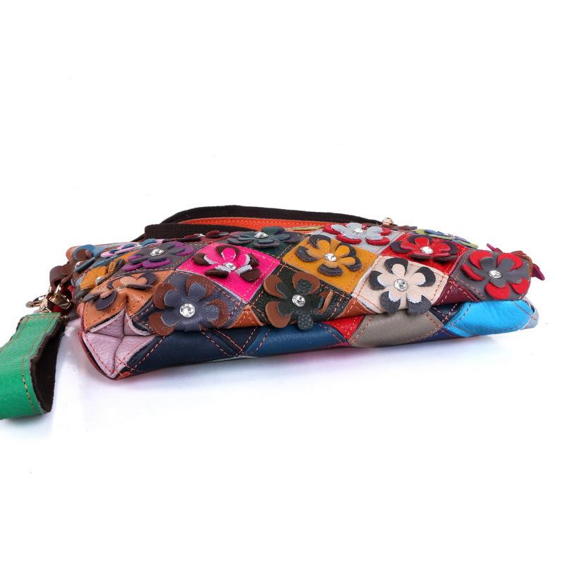 Bags Women'S Bags Sheepskin Portable Shoulder Messenger Bags Splicing Retro Flower Bags