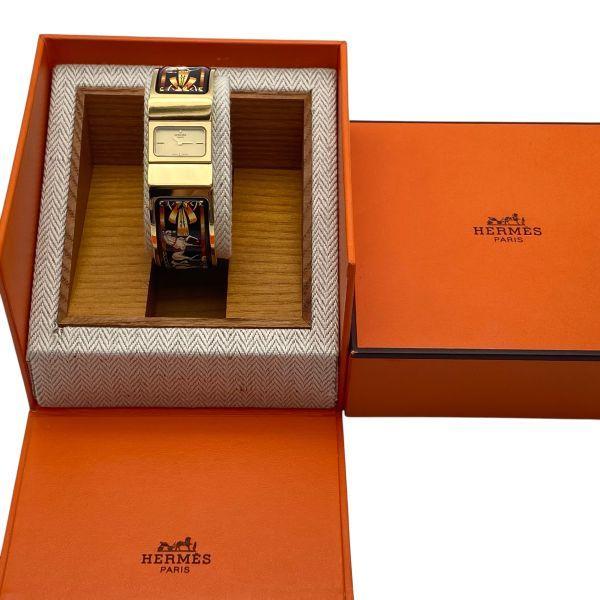 Used Hermes HERMES Bangle Watch Loquet Quartz Watch LO1.201 Cloisonn Enamel Slide Clasp Gold Color GP Enamel Ladies 6D547