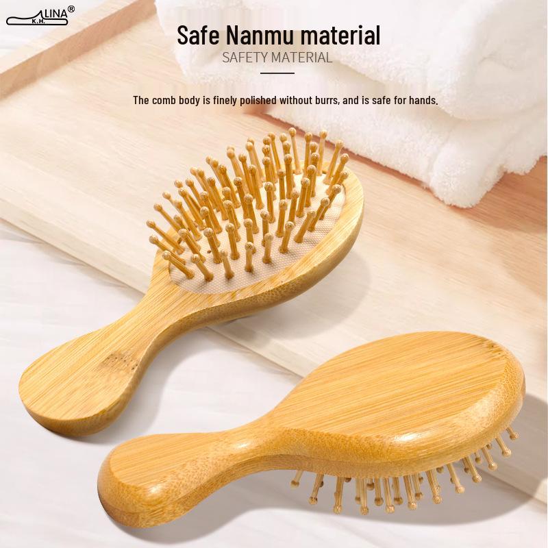 Natural Nanmu Bamboo & Pig Bristle Anti-static Detangling Comb with Customizable Logo
