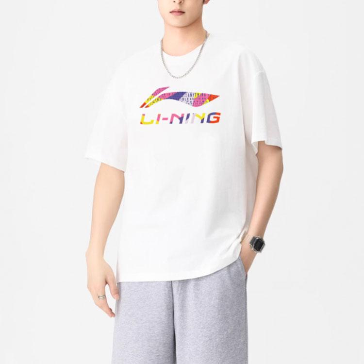 Li Ning Logo Letter Round Neck Loose Short Sleeve T-Shirt Men Tops White AHSU831-2