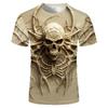 3D Skull Skeleton Graphic Short Sleeve T-Shirt, Edgy Casual Tee