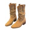 New Inner Height Increased Frosted Leather Martin Boots Autumn and Winter Retro Stacking Boots Khaki Thick Heel Cowboy Boots