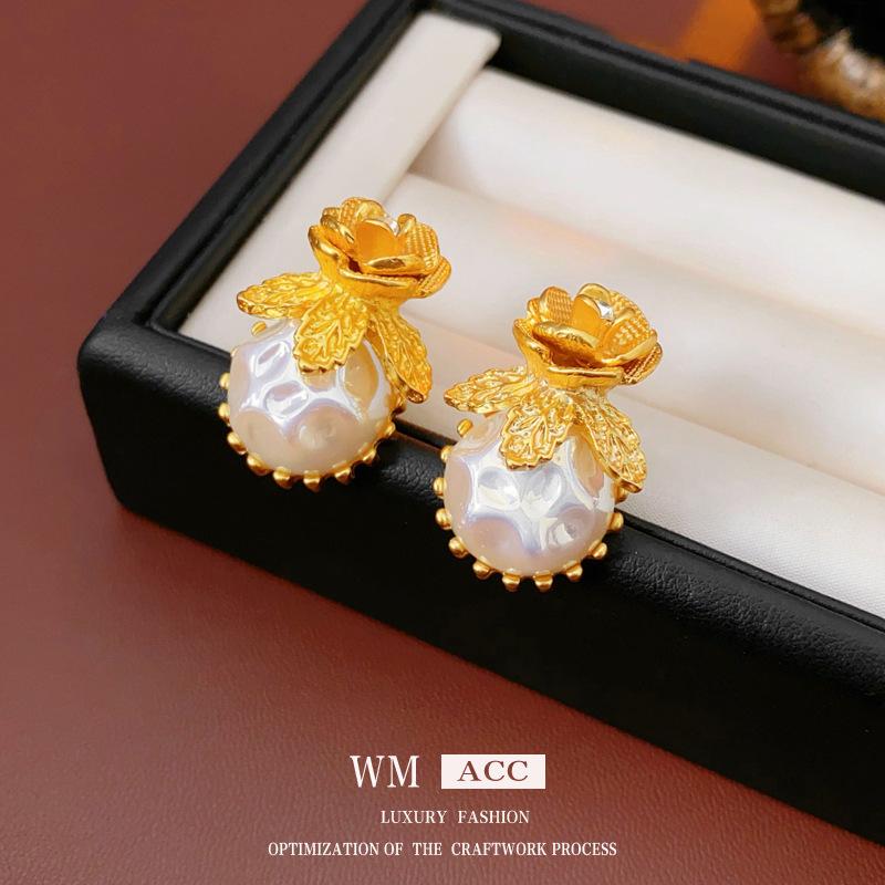 Medieval Vintage Silver Needle Earrings, Temperament Light Luxury Court Style Pearl Earrings Versatile High-end Retro Earrings