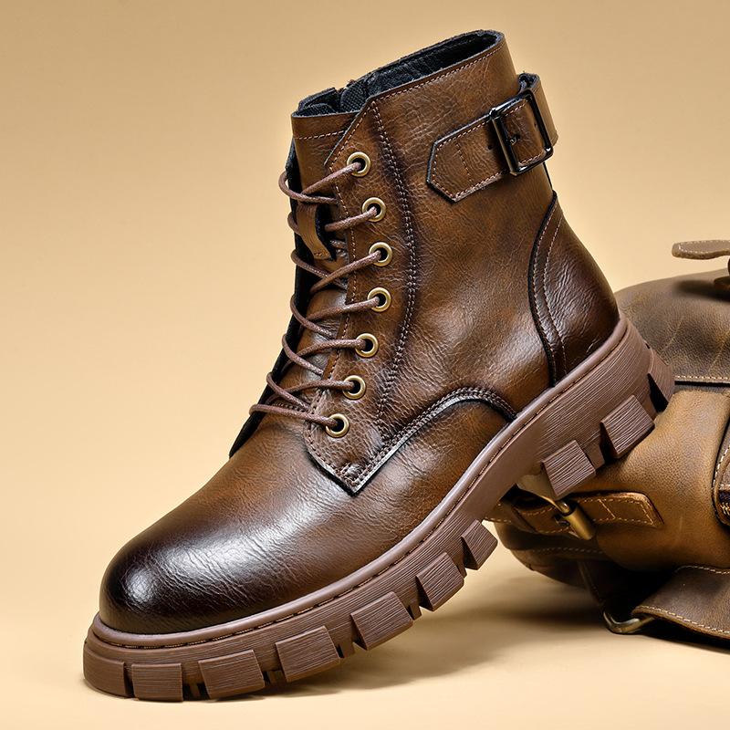

Martin boots men s high-top autumn and winter velvet warm outdoor casual versatile British leather shoes tooling snow leather boots 38