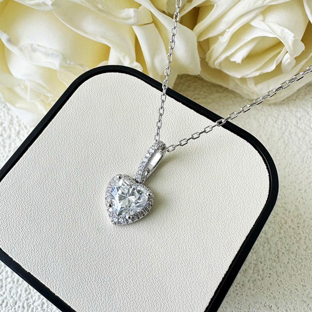 Vinregem 100% 925 Sterling Silver VVS1 3EX D Color 1.2CT 7MM Heart Cut Real Moissanite Diamond Gemstone Pendant Necklace Fine Jewelry GRA