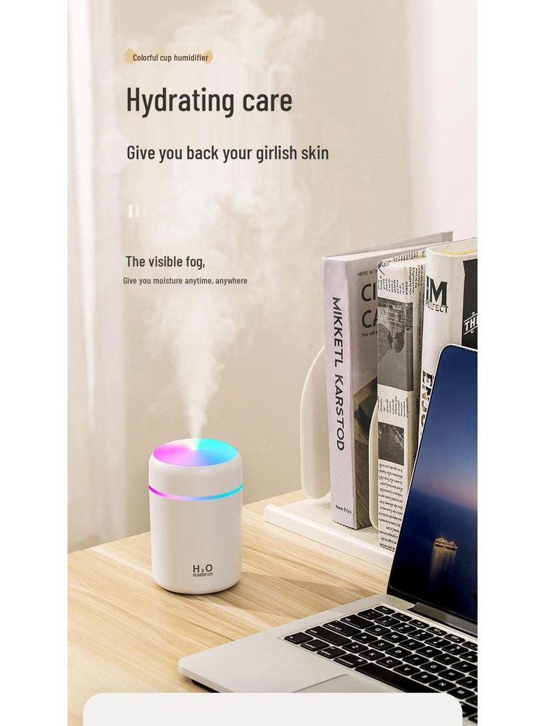 USB Mini Air Humidifier with Large Mist & Colorful Light for Office and Air-Conditioned Rooms