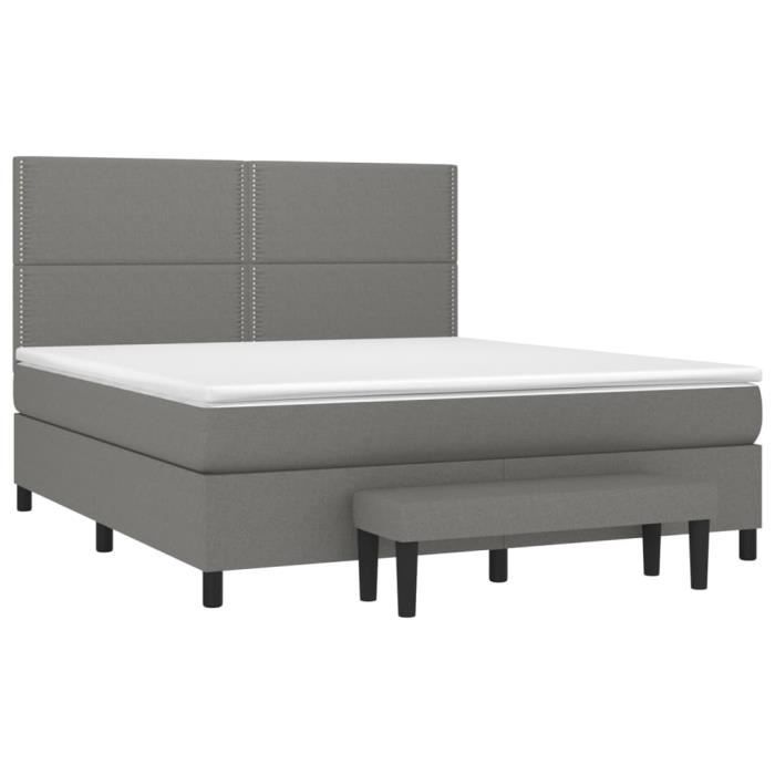 3136526 vidaXL Lit à sommier tapissier avec matelas Gris foncé 160x200cm Tissu