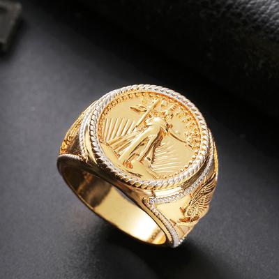 Vintage Couple Rings Metal Titanium Steel Statue of Liberty Eagle Personality Fashion Jewelry Letter Gold Color Ring Gift