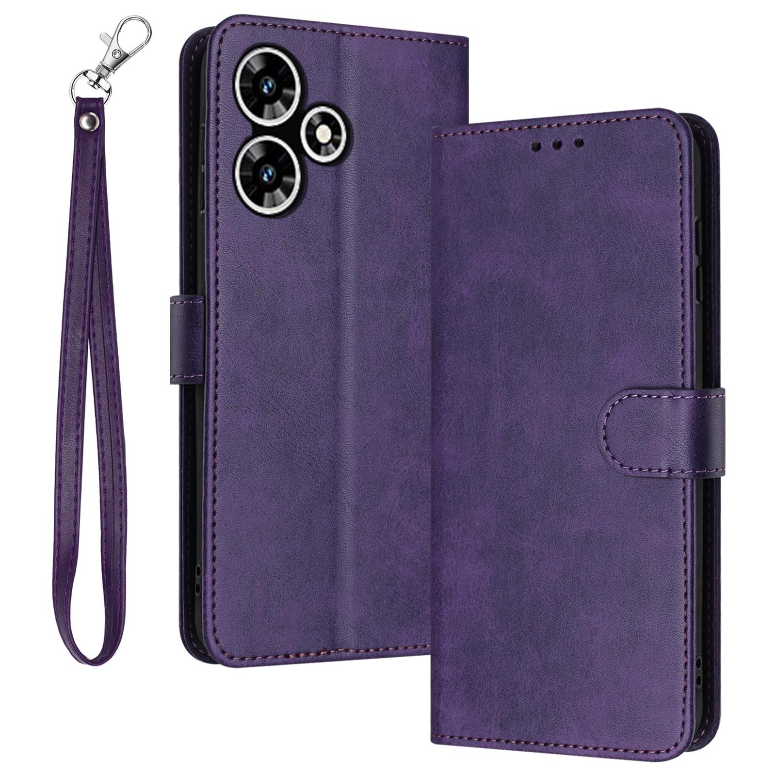 

For Infinix Hot 30 Case Leather Wallet Magnetic Clasp Smartphone Cover with Strap Purple