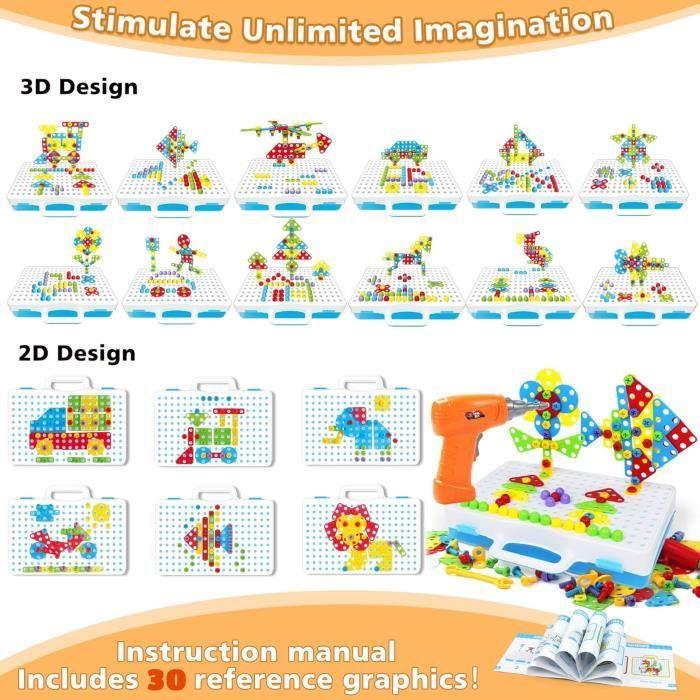 Jouet de bricolage - symiu - mosaique enfant - 193 pièces - perceuse électrique - mixte 3-6 ans