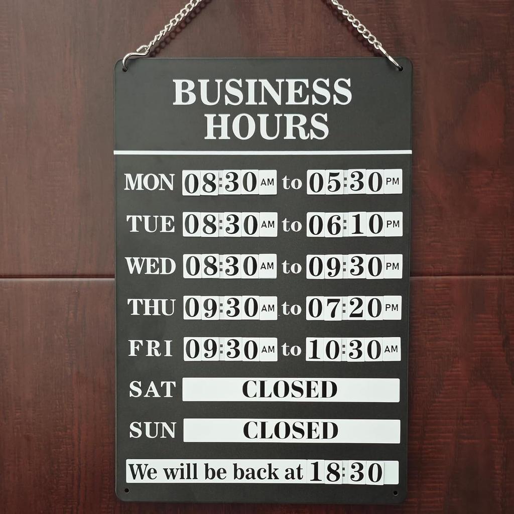 Magnetic Changeable Business Hours Sign, Metal Hours of Operation Signs for Business, Store Hours Sign for Glass Door or Window (BLACK)