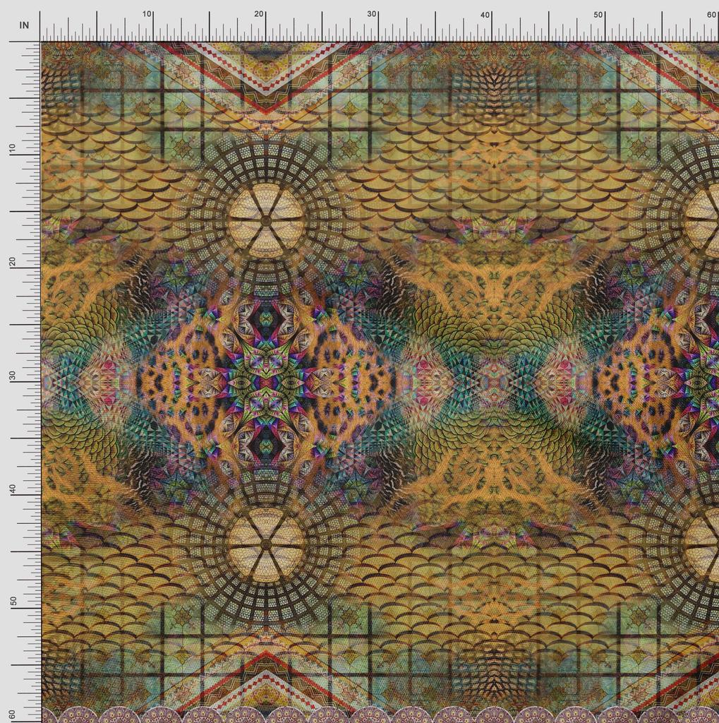 Soimoi Japanischer Krepp-Satin-Stoff mit Mandala-Panel, bedruckter Stoff, 1 Meter 42 Zoll