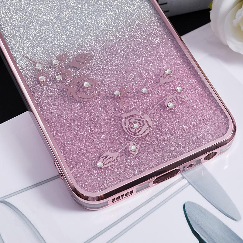 KADEM For Samsung Galaxy A03 Core Gradient Glitter TPU Case Floral Pattern Rhinestone Phone Cover