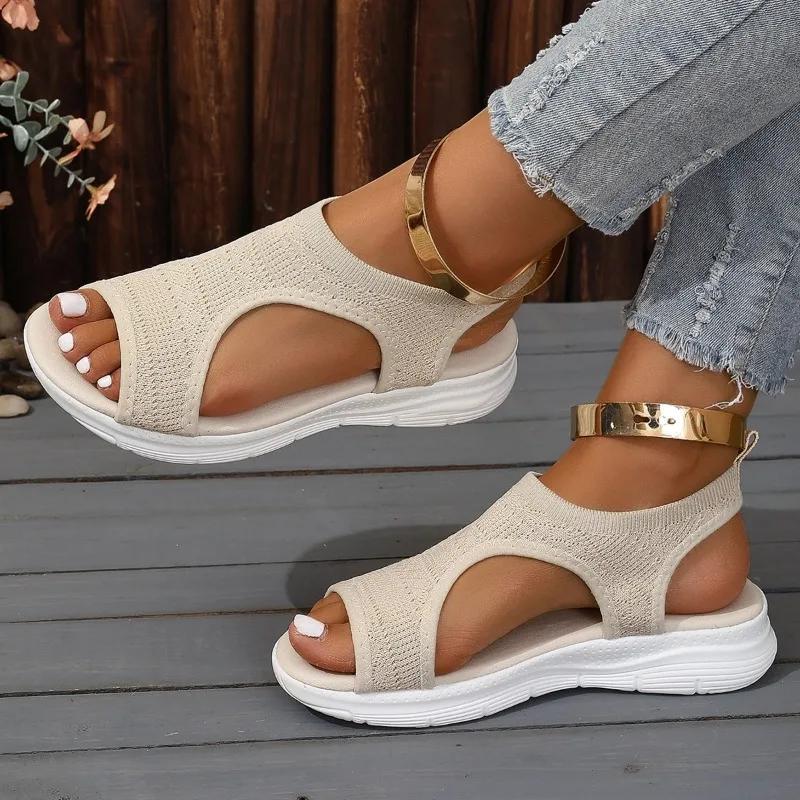 Fashion 2025 Ladies Shoes Slip-on Women's Sandals Summer Casual Sandals Women Flat with Shoes Female Round Toe Slingbacks Flat Sandals
