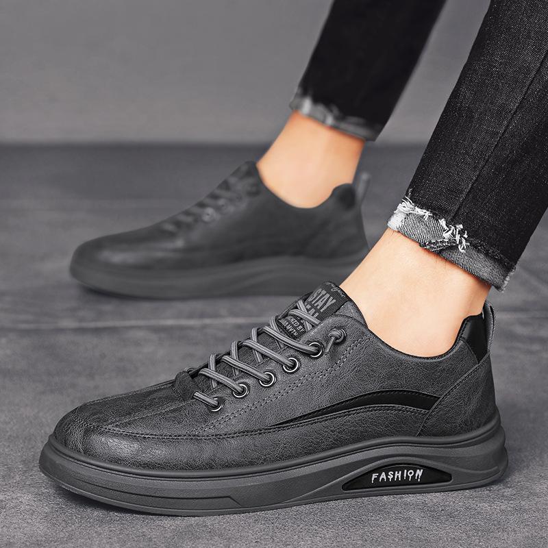 

Рабочая мужская обувь весна 2025 года, новые водонепроницаемые и нескользящие кожаные туфли для молодежи, универсальные повседневные спортивные модные туфли 39 серый